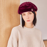 VA Square Stud Octagon Velvet Beret / Burgundy