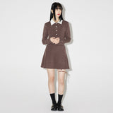 Haley Ribbon Knit Skirt [BROWN] (6638399979638)