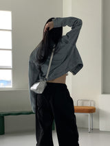 ピバーツノーカラーツーウェイジップクロップドデニムジャケット/ Peeverts no-collar two-way zip cropped denim jacket
