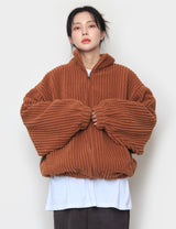 fur ribbed zip-up jacket