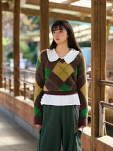 Mohair Argyle Knit Pullover