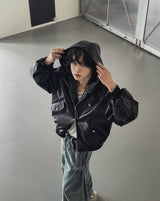 【PREMIUM/MADE】ナットレザーラベルクロップフードジャンパー