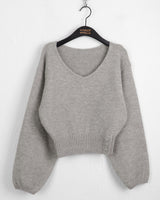 Bien off-shoulder two-way button slit V-neck long sleeve knit