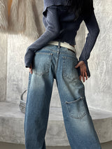 Pintuck Coloring Low Rise Wide Jeans