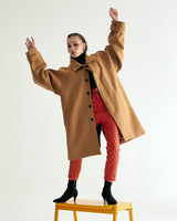 UNISEX WOOL RAGLAN HIDDEN COAT W - TWILL CAMEL (6636060835958)