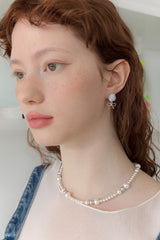 シルバーニットボールアンドリボンピアス/Silver knit ball and ribbon earring