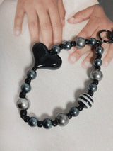ブラックハートビーズキーリング/Black Heart Beads Key-ring