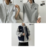 Time Embroidery Two-Way Vest Zip-Up