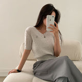 [Bellide made] モアVネックショートTスリーブニット