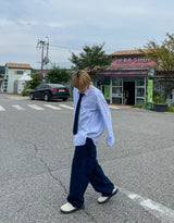 デニムダブルニーワイドパンツ