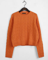 Rolpe Twisted Cable Round Crop Long-Sleeved Knit