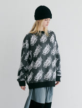 ファンスクリブリングオールオーバークルーネック / BSR2223FWPO079 FUN SCIBBLING ALL OVER CREWNECK BLACK