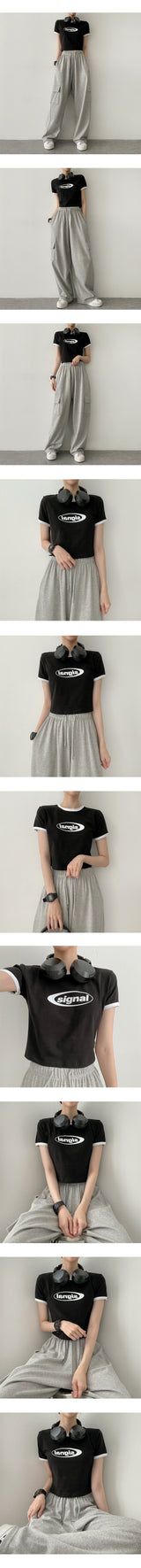 Signal color crop short-sleeved shirt