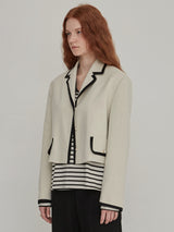 Tape trimming jacket - Cream (6671634563190)