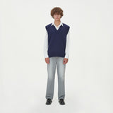 LAMBSWOOL V NECK KNIT VEST_NAVY (6612831797366)