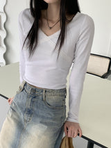 シャロンXレースVネック長袖Tシャツ/Sharon X Lace V-Neck Long Sleeve T-Shirt
