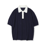 バウクルサンデイジーカラーハーフニット / BOUCLE SUNDAISY COLLAR HALF KNIT NAVY