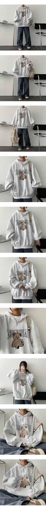 [Fleece] ipple Bear Oversized Fit Half Zip-Up Balloon Hood
