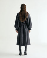 UNISEX BELTED WOOL DOUBLE COAT W - SHARKSKIN DARK GRAY (6636059689078)
