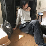 キリプサイドピンタックバルーンフィットビンテージウォッシュドワイドデニムパンツ
