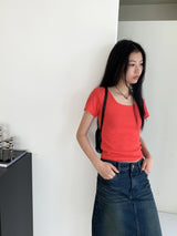 [MADE] ディアベーシックリブドスクエアネック半袖Tシャツ