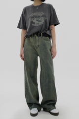 オリーブウォッシュデニムパンツ / Olive washed denim pants