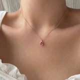 ナチュラルルビーストーンウォータードロップデイリーネックレス / rr Silver 925 Rose Gold Natural Ruby Stone Water Drop Daily Necklace