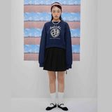 Cheerful logo short sweat shirt (navy) (6684429647990)