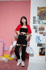 CMショートスリーブショルダークロップTシャツ/TOP(8607) CM Short Sleeve Shoulder Crop Tee