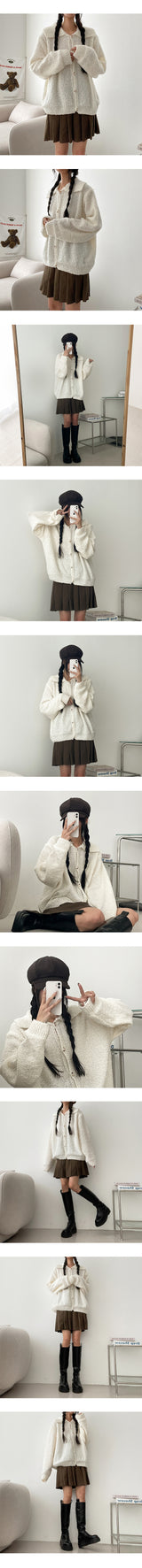 Soft Fluffy Knit Collar Button Cardigan