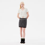 チェリーパターンメッシュミニスカート / CHERRY PATTERN MESH MINI SKIRT [BROWN]