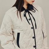 リボンタイキルティングジャケット/RIBBON TIE QUILTING JACKET_OATMEAL