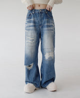 ローライズパッチデニムズボン/low-rise patch denim trousers