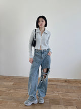 オルモストリブカラークロップジップアップ/Ulmost Rib Collar Crop Zip Up (4color)