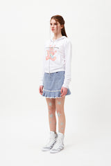 ウィッティバニースピリットグラフィッククロップフーディージップアップ / WITTY BUNNY SPLIT GRAPHIC CROP HOODIE ZIP UP [WHITE]