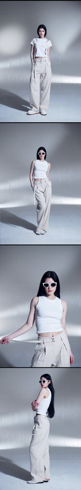 リネンベルトワンタックワイドパンツ / LINEN BELT ONE-TUCK WIDE PANTS (BG)