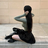 [Bellide made/Modal 37%] Waist-Emphasizing  side shirring U-neck T-shirt