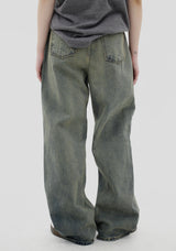 オリーブウォッシュデニムパンツ / Olive washed denim pants