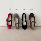 メリージェーンベンダブルラウンドベルベットフラットシューバレリーナシューズ / Mary Jane Bendable Round Velvet Flat Shoe Ballerina Shoes