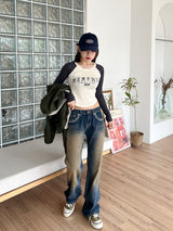 イエローロービンテージデニムパンツ/no.3001 Yellow Low Vintage Denim Pants