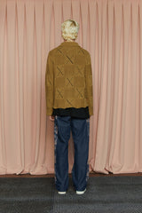 BUTTON ARGYLE KNIT JACKET / OLIVE