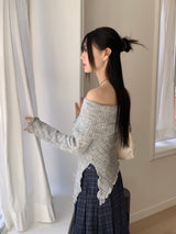 Lawton ribbed diagonal off-shoulder long sleeve knit