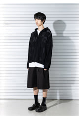 チェックボードメッシジップアップニット/CHECKERBOARD MESHED ZIP-UP KNIT