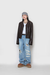 クロップレザーカーディガン / Crop leather cardigan