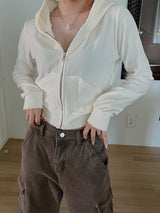 ベルベット クロップ フード ジップアップ / Velvet Crop Hood Zip Up (4color)