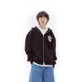 カットポイントパーカー / cut point hood zip-up - BLACK