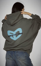  BLUR HEART LOOSE HOODIE ZIP UP_KHAKI