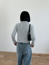オルモストリブカラークロップジップアップ/Ulmost Rib Collar Crop Zip Up (4color)