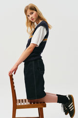 CONTROL WAIST DENIM BERMUDA WIDE PANTS [DARK NAVY]