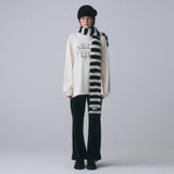 HAIRY KNIT MUFFLER, BLACK+IVORY
